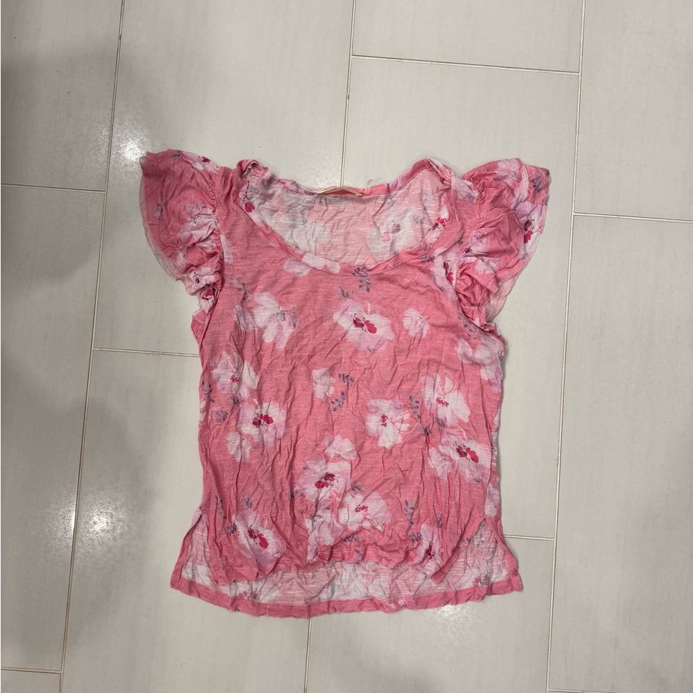 LoveShackFancy Floral Pink Ruffle Sleeve Top